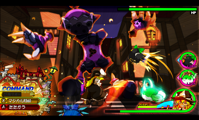 2girls :3 armor battle broom cirno dream_eater_(kingdom_hearts) face_down fake_screenshot guard_armor heads-up_display kamishirasawa_keine kingdom_hearts kingdom_hearts_3d:_dream_drop_distance kirisame_marisa multiple_girls parody reiuji_utsuho reiuji_utsuho_(bird) sukusuku_hakutaku touhou translation_request user_interface yadokari yadokari_(yadokani)
