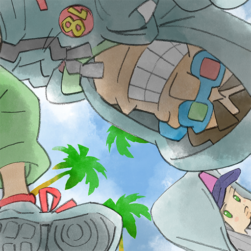 13-amp 18-volt 1boy 1girl baseball_cap blue_sky brown_hair cloud green_eyes hat heterochromatic_eyewear hood hoodie looking_at_viewer nintendo official_art palm_tree sky smirk takeuchi_kou third-party_source tinted_eyewear tree warioware warioware:_get_it_together!