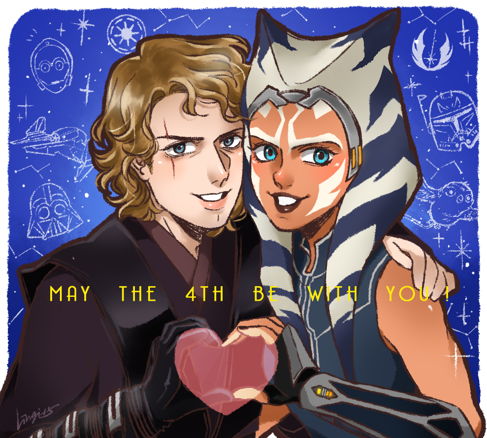 ahsoka_tano anakin_skywalker blue_eyes boba_fett c-3po colored_skin darth_vader english_text heart heart_hands orange_skin smile star_wars tagme