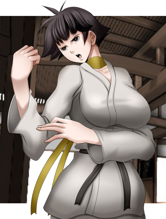 breasts capcom dougi huge_breasts karate large_breasts makoto_(street_fighter) mokusa nipples scarf short_hair street_fighter street_fighter_iii_(series) tomboy