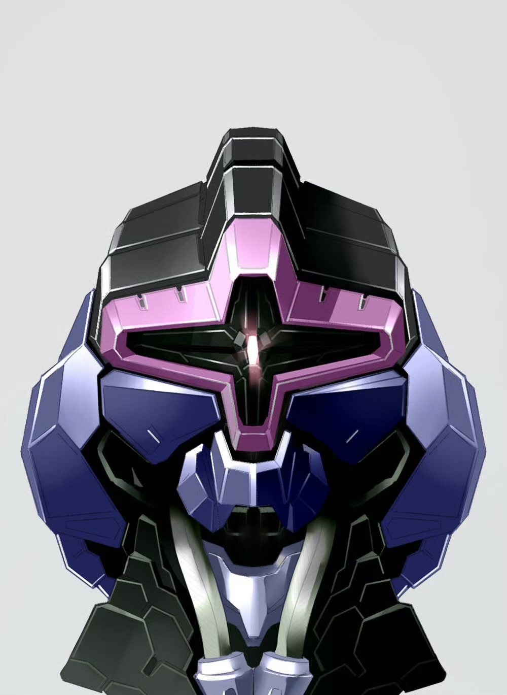 commentary_request dom_(mobile_suit) glowing glowing_eye grey_background gundam head_only highres looking_at_viewer mecha mecha_focus mobile_suit mobile_suit_gundam mosiaz328 no_humans one-eyed purple_eyes redesign robot science_fiction simple_background solo