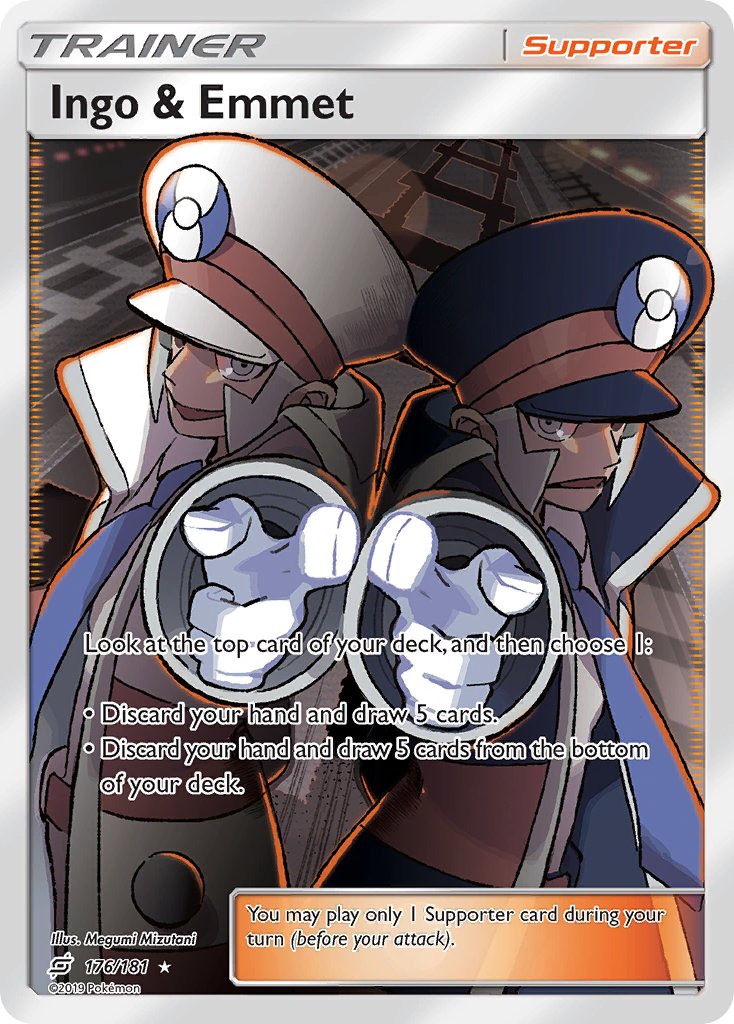 2boys artist_name black_hat black_jacket blue_necktie brothers card_(medium) character_name company_name copyright_name copyright_notice emmet_(pokemon) english_text gloves grey_eyes grey_hair hat ingo_(pokemon) jacket male_focus matching_outfits mizutani_megumi multiple_boys necktie nintendo official_art open_clothes open_jacket open_mouth pointing pointing_at_viewer pokemon pokemon_bw pokemon_card pokemon_tcg railroad_tracks siblings smile third-party_source trading_card white_gloves white_hat white_jacket