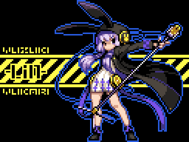 1girl animal_hood black_background black_coat black_gloves blue_outline boots cable caution_tape character_name coat commentary_request dress fingerless_gloves floating_hair full_body gloves holding holding_microphone_stand hood hood_up hooded_coat long_hair long_sleeves lowres microphone_stand moyasiwhite open_clothes open_coat outline pixel_art pointing rabbit_hood short_dress sidelocks solo standing v-shaped_eyebrows vocaloid voiceroid white_dress yuzuki_yukari yuzuki_yukari_(lin)