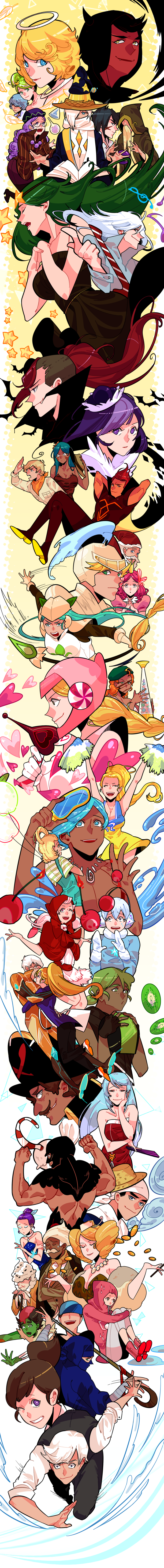 6+boys 6+girls absurdres adventurer_cookie alchemist_cookie angel_cookie annotated apple_cookie aqua_hair bat_(animal) blackberry_cookie blonde_hair blue_hair brown_hair buttercream_choco_cookie carol_cookie cheerleader_cookie cheesecake_cookie cherry_cookie cloud_cookie coffee_cookie colored_skin cookie_run cookie_run:_ovenbreak cream_cookie dark-skinned_male dark_skin devil_cookie everyone fairy_cookie fire_spirit_cookie ginger_claus gingerbrave gingerbright gradient_background green_skin hair_over_eyes halftone halftone_background hero_cookie highres kiwi_cookie knight_cookie kumiho_cookie line_cookie_run long_hair long_image multiple_boys multiple_girls muscle_cookie muscular ninja_cookie one_eye_closed pink_choco_cookie pink_hair pirate_cookie pistachio_cookie ponytail princess_cookie prophet_cookie purple_eyes rockstar_cookie short_hair skater_cookie skating_queen_cookie snow_sugar_cookie soda_cookie special_force_cookie strawberry_cookie tall_image tiger_lily_cookie vampire_cookie werewolf_cookie white_hair wizard_cookie zombie_cookie