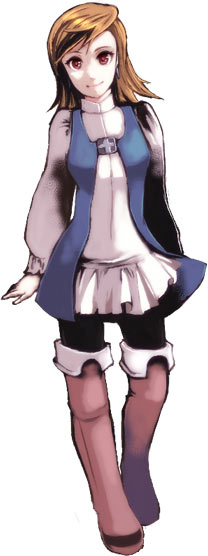 1990s_(style) 1girl boots dress female_focus final_fantasy final_fantasy_iii long_hair matching_hair/eyes miniskirt miso_katsu orange_eyes orange_hair refia retro_artstyle skirt solo
