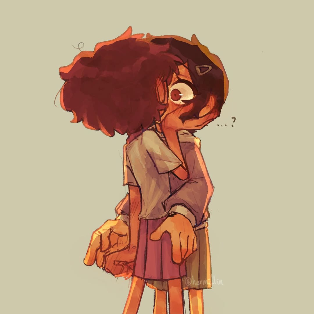 ...? 2girls amphibia anne_boonchuy black_hair blush brown_eyes brown_hair dark-skinned_female dark_skin green_skirt grey_background hair_ornament hairclip hand_on_another's_cheek hand_on_another's_face hermi hood hoodie kiss marcy_wu multiple_girls pleated_skirt purple_skirt school_uniform short_hair signature sjms_school_uniform skirt standing surprise_kiss surprised yuri