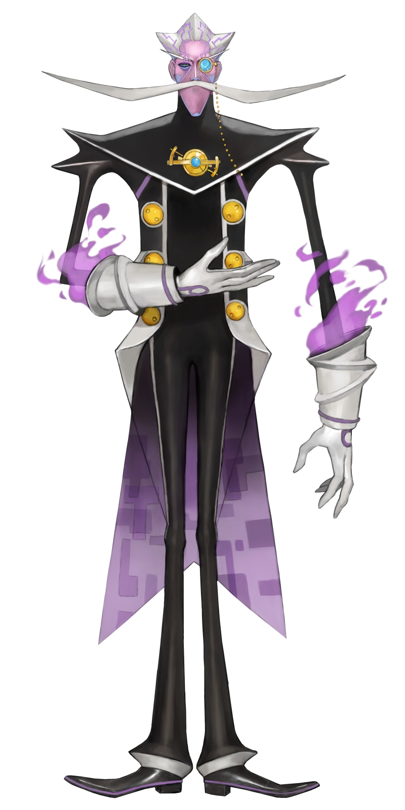 1boy arlon_(kid_icarus) colored_skin facial_hair full_body gloves highres hirooka_masaki kid_icarus kid_icarus_uprising male_focus monocle mustache nintendo official_art purple_skin simple_background solo white_background white_hair