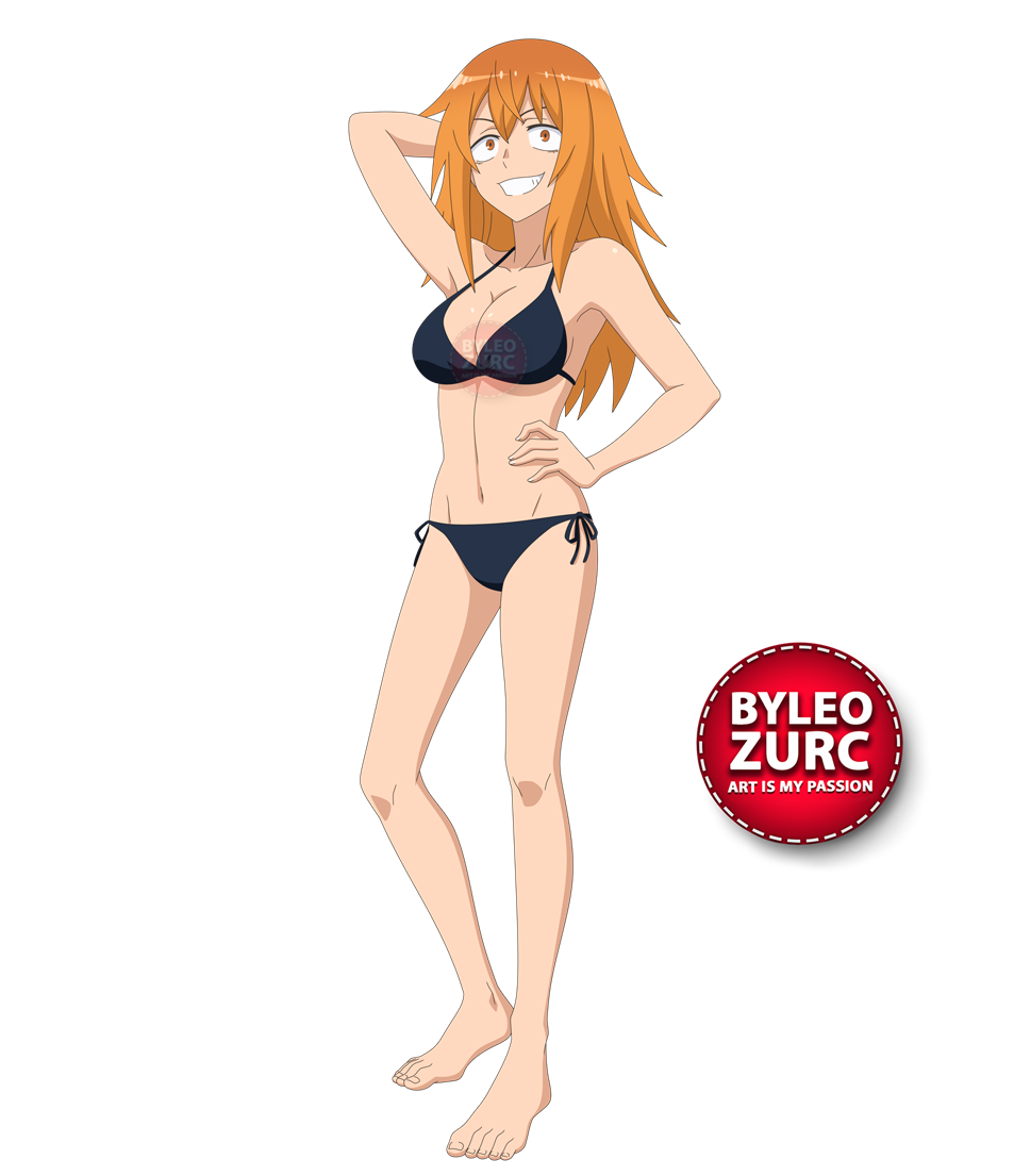 1girl bra breasts feet gamou_maki ijiranaide_nagatoro-san leozurcxxx long_hair orange_eyes orange_hair panties solo swimsuit transparent_background underwear