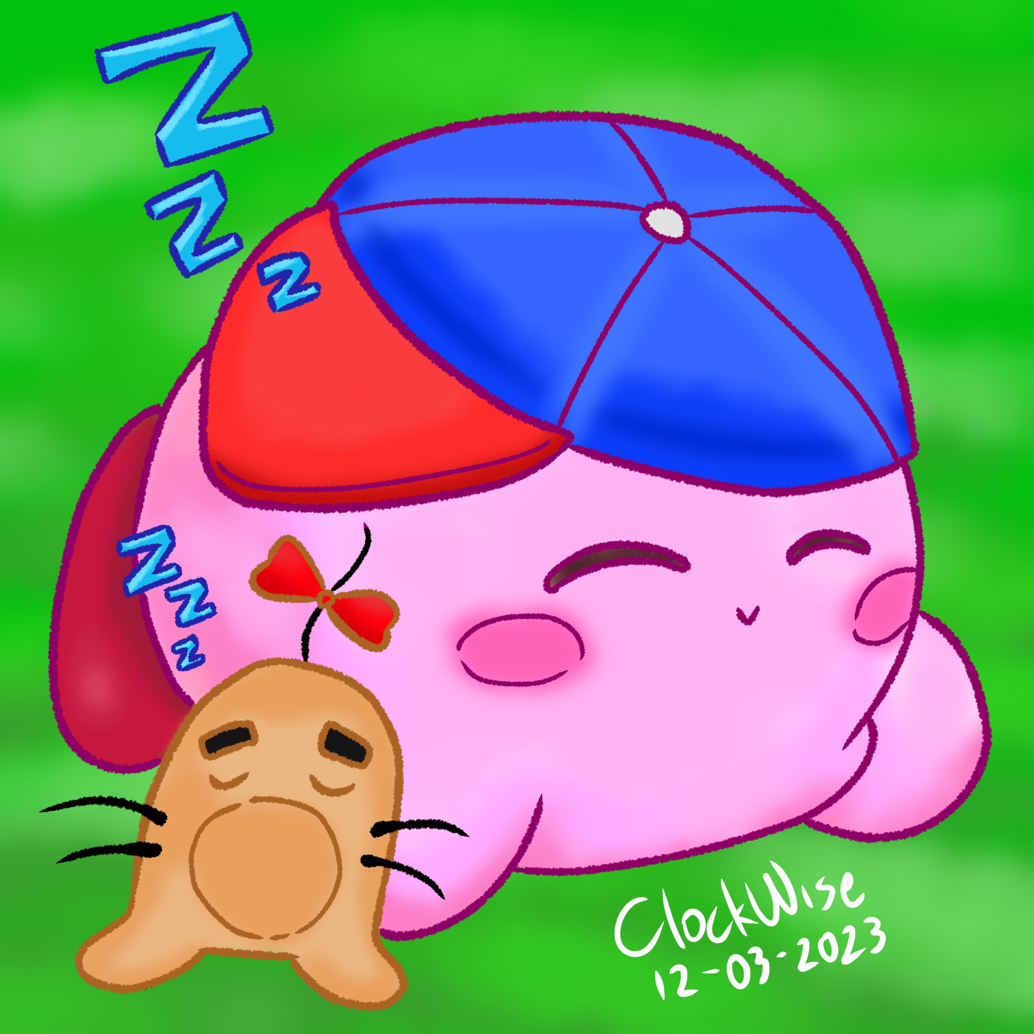 closed_eyes closed_mouth doseisan esp_kirby highres kirby kirby_(series) mother_(series) mother_2 nintendo sleeping