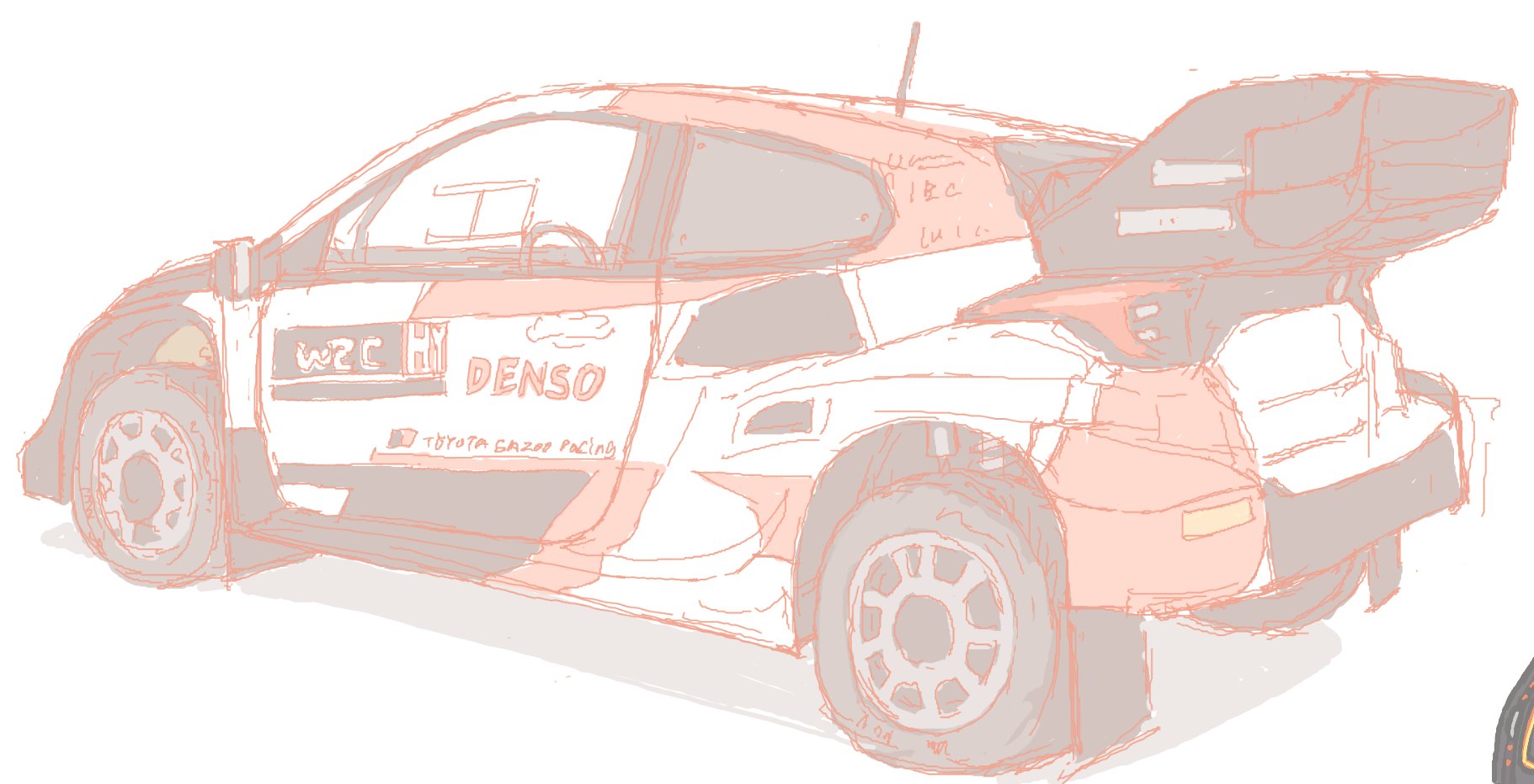 car highres motor_vehicle no_humans race_vehicle racecar rally_car shadow simana simple_background sketch spoiler_(automobile) toyota_gazoo_racing toyota_gr_yaris toyota_yaris vehicle_focus white_background world_rally_championship