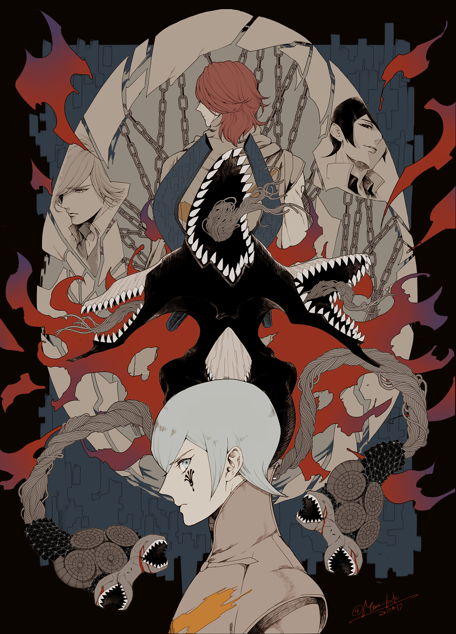 2boys digital_devil_saga dual_persona grey_eyes grey_hair heat_(dds) highres memessa multiple_boys red_hair serph shin_megami_tensei