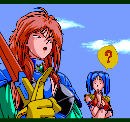 2girls anita_(basted) armor basted blue_hair game gems multiple_girls navel pc_engine pixel_art raiza_(basted) red_hair
