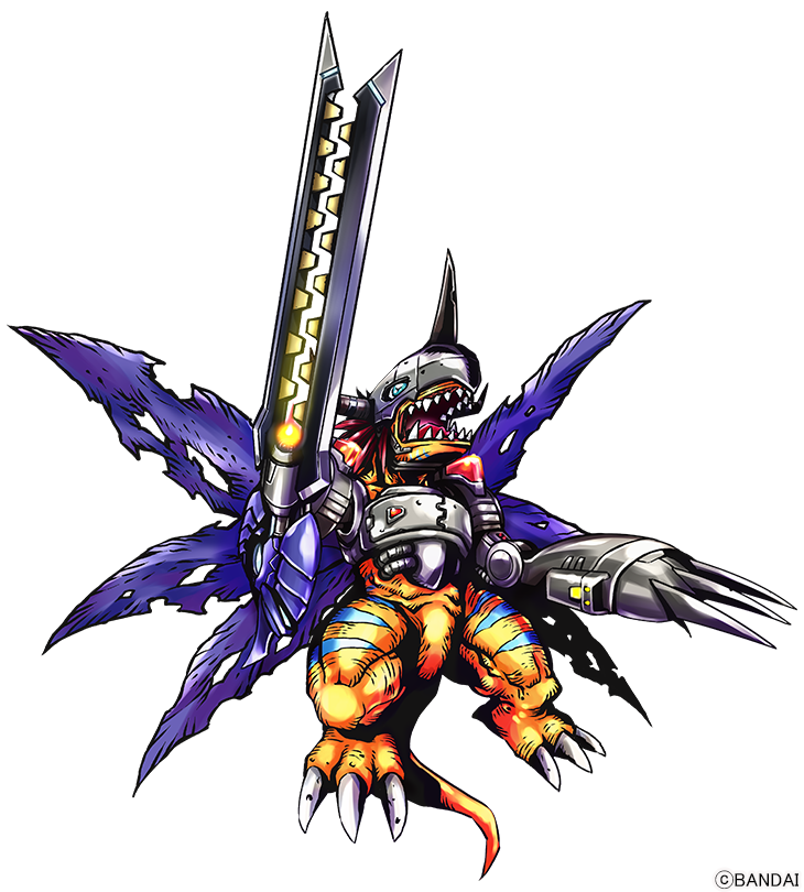 arm_blade blue_eyes blue_wings commentary_request cyborg digimon digimon_(creature) digimon_adventure:_(2020) dinosaur full_body helmet horns mechanical_arms metalgreymon metalgreymon_alterous_mode multiple_wings no_humans official_art open_mouth red_hair sharp_teeth short_hair simple_background solo teeth torn_wings weapon white_background wings