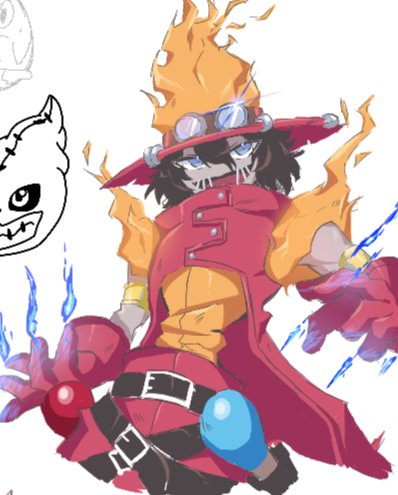 1boy belt clockmon digimon digimon_(creature) flawizarmon goggles goggles_on_head male_focus solo