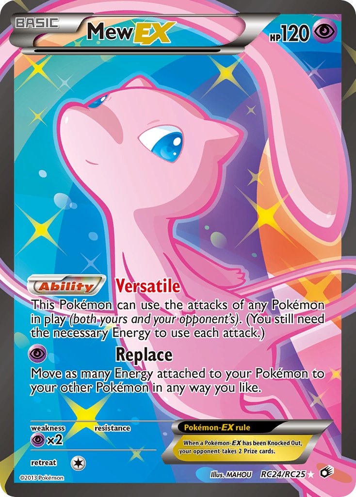 animal_focus artist_name blue_eyes character_name closed_mouth copyright_name copyright_notice english_text gen_1_pokemon legendary_pokemon mahou_(fushiginamamori) mew_(pokemon) mythical_pokemon nintendo no_humans official_art pokemon pokemon_(creature) pokemon_card pokemon_focus pokemon_tcg smile solo sparkle third-party_source trading_card