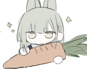 1girl animal_ears bang_dream! bang_dream!_it&#039;s_mygo!!!!! carrot chibi circle_hands green_hair kemonomimi_mode lowres oversized_food oversized_object rabbit_ears rabbit_girl saifu_(saihu715) simple_background solo sparkle wakaba_mutsumi white_background yellow_eyes