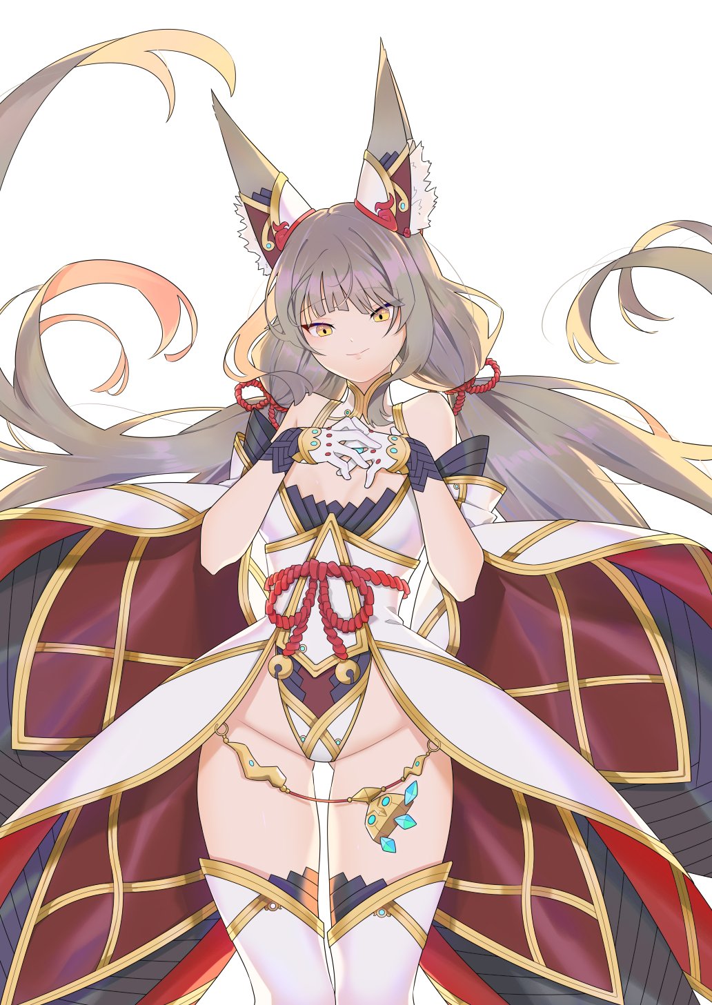 animal_ears cat_ears crotchless crotchless_leotard facial_mark grey_hair hehe_jun highleg highleg_leotard highres leotard long_hair low_twintails nia_(blade)_(xenoblade) nia_(xenoblade) twintails very_long_hair xenoblade_chronicles_(series) xenoblade_chronicles_2 yellow_eyes