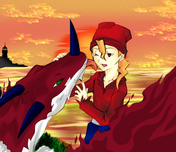 blazedragon dino_sparks dragon greedo_(legendz) hat horns jacket legendz legendz_(creature) long_hair wings