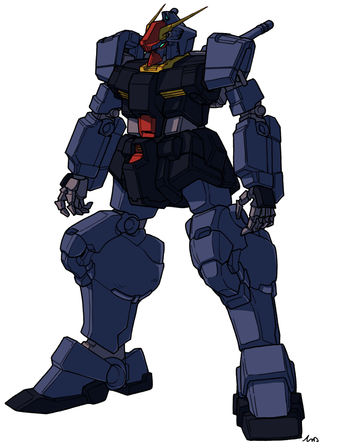 colored_lineart commentary_request exposed_internal_machinery green_eyes gun gundam gundam_mk_ii machine_gun machinery mecha mecha_focus mobile_suit no_humans original redesign robot science_fiction signature tessaku_ro titans_(gundam) v-fin weapon white_background zeta_gundam