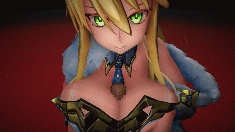 1boy 1girl 3d animated animated_gif artoria_pendragon_(fate) artoria_pendragon_(lancer)_(fate) artoria_pendragon_(swimsuit_ruler)_(fate) blonde_hair bouncing_breasts breasts censored dark-skinned_male dark_skin fate/grand_order fate_(series) furui green_eyes hetero interracial large_breasts looking_at_viewer paizuri penis pov