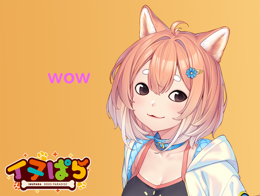 :3 animal_ears antenna_hair blush brown_eyes collar dog_ears dog_girl doge english_text hair_ornament hairclip himawari_(inupara) inupara jacket meme non-web_source orange_hair sayori_(neko_works) shiba_inu simple_background thick_eyebrows wow