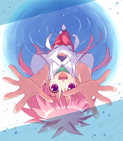 1girl arche_klein bad_id bad_pixiv_id female_focus long_hair pants perspective pink_hair pink_pants solo tales_of_(series) tales_of_phantasia upside-down yakka