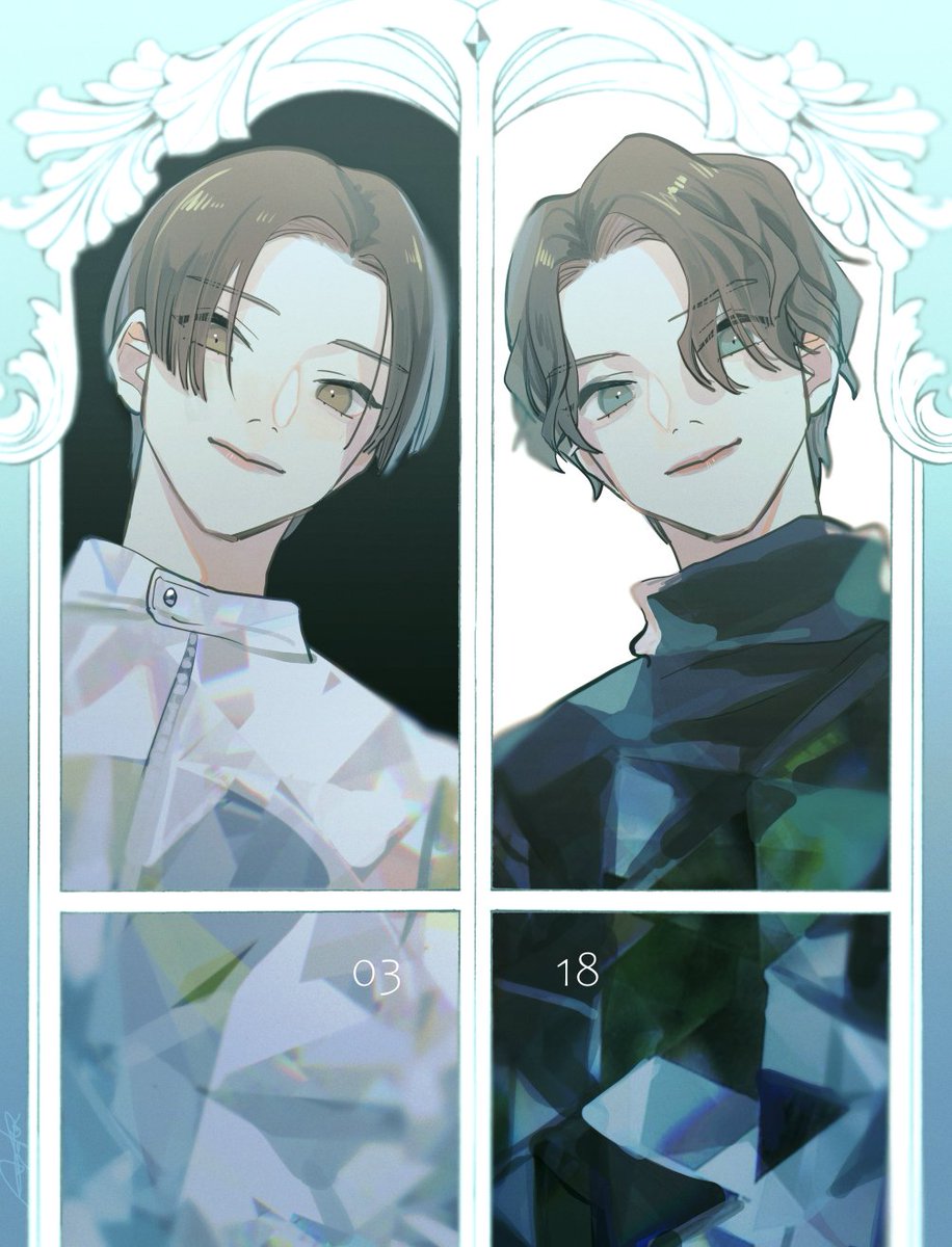 2boys adk-em aqua_eyes armband bandai bandai_namco birthday black_background black_hair black_vs_white darkness dated dual_persona fenix_uniform hair_over_one_eye happy_birthday highres hyuga_wateru igarashi_daiji ishimori_prod jacket kagerou_(kamen_rider_revice) kamen_rider kamen_rider_revice light march military military_uniform mirror_image multiple_boys real_life reflection tkst_ayaka toei_company tokusatsu tv_asahi white_background white_jacket yellow_eyes