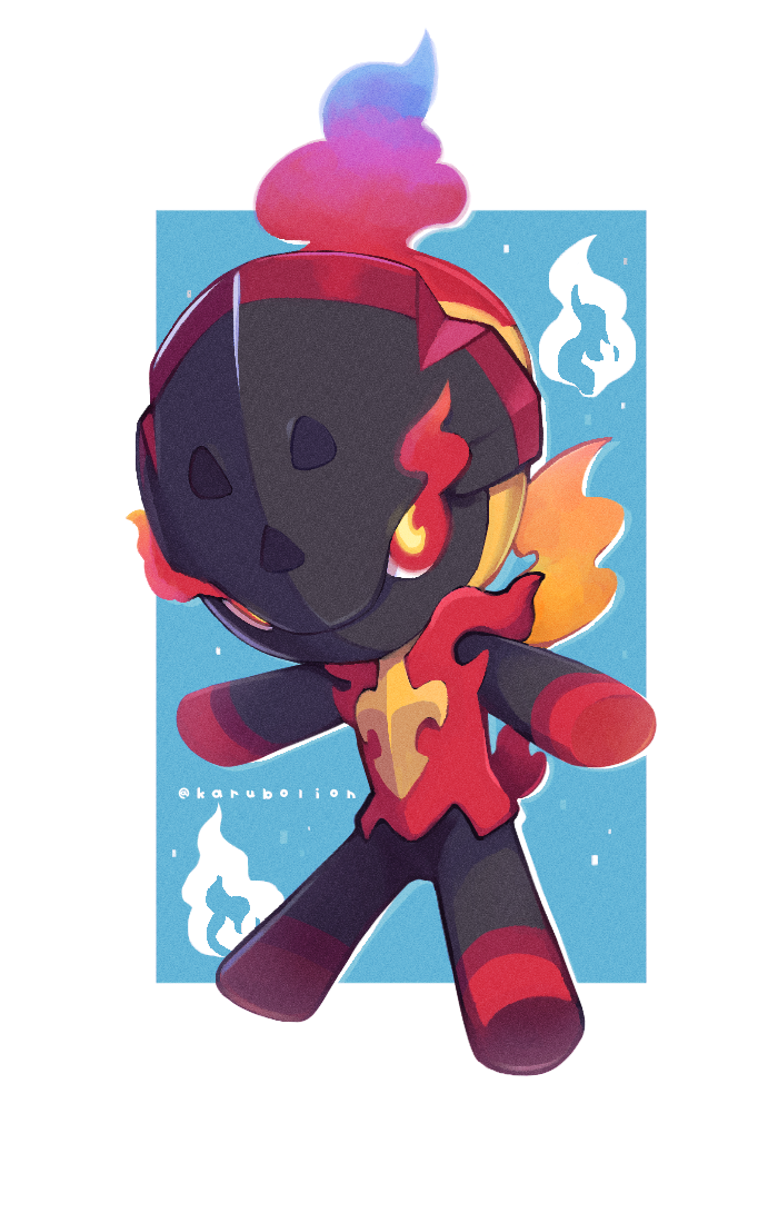 charcadet commentary_request flaming_eyes full_body karubolion nintendo pokemon pokemon_(creature) pokemon_focus red_eyes solo twitter_username