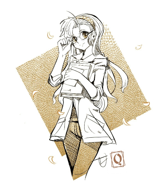 1990s_(style) 1girl adjusting_eyewear bad_id bad_pixiv_id becky_farrah female_focus freckles glasses gunsmith_cats hairband jacket long_hair monochrome notebook pants petals qsan90 retro_artstyle semi-rimless_eyewear sketch sleeves_rolled_up smile solo under-rim_eyewear