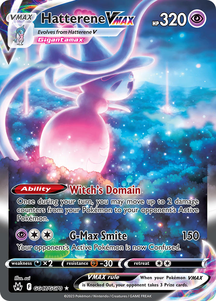 artist_name card_(medium) character_name company_name copyright_name copyright_notice dynamax english_text gen_8_pokemon gigantamax gigantamax_hatterene glowing hatterene nintendo no_humans official_art outdoors pillar_of_light pokemon pokemon_(creature) pokemon_card pokemon_focus pokemon_tcg red_clouds solo sui_(petit_comet) third-party_source trading_card