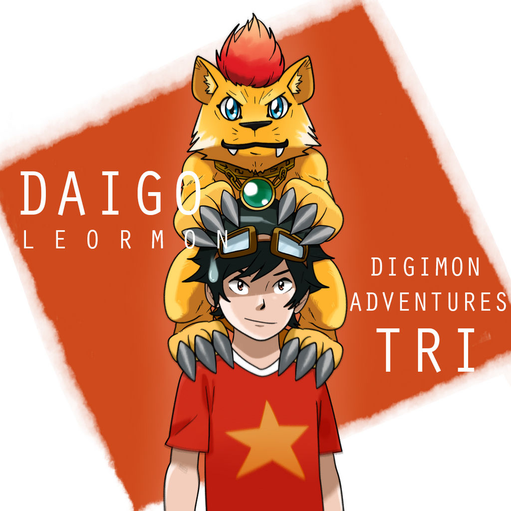 blue_eyes digimon digimon_(creature) fangs goggles goggles_on_head liollmon looking_at_viewer nishijima_daigo star_(symbol)