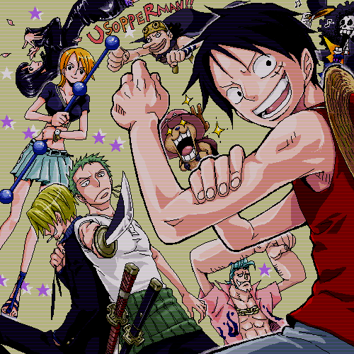 2girls 6+boys abs adjusting_clothes adjusting_necktie afro bad_id bad_pixiv_id bangle beamed_quavers black_hair blonde_hair blue_hair blue_shirt bracelet brook_(one_piece) brown_hair cape chain chain_necklace cigarette clima-tact crew cyborg devil_fruit earrings enies_lobby everyone eyewear_on_head fighting_stance formal_clothes franky_(one_piece) futomaki goggles green_hair haramaki hat jewelry katana log_pose lowres monkey_d._luffy multiple_boys multiple_girls multiple_swords music musical_note nami_(one_piece) nami_(one_piece)_(enies_lobby) necklace necktie nico_robin nico_robin_(water_7) one_piece orange_hair pirate quaver red_shirt reindeer roronoa_zoro sandai_kitetsu sanji_(one_piece) scar shirt skeleton skirt smoking staff standing straw_hat suit sunglasses sword swordsman_(fgo516824681) t-shirt tony_tony_chopper top_hat usopp vest wado_ichimonji weapon yubashiri