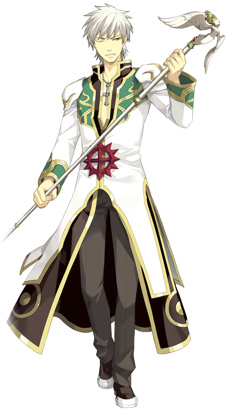 1boy brown_coat brown_shoes clenched_teeth coat cross cross_necklace cross_of_prontera full_body gold_trim green_coat green_eyes high_priest_(ragnarok_online) holding holding_staff jewelry large_variant_set long_sleeves looking_at_viewer male_focus multicolored_coat necklace official_art one_eye_closed ragnarok:_guild_masters ragnarok_online shoes simple_background solo staff standing teeth transparent_background two-tone_coat v-shaped_eyebrows variant_set white_coat white_hair yuikawa_kazuno