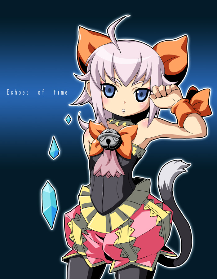 1girl bell blue_eyes cat_tail crystal female_focus final_fantasy final_fantasy_crystal_chronicles final_fantasy_crystal_chronicles:_echoes_of_time kurono pink_hair sherlotta solo tail