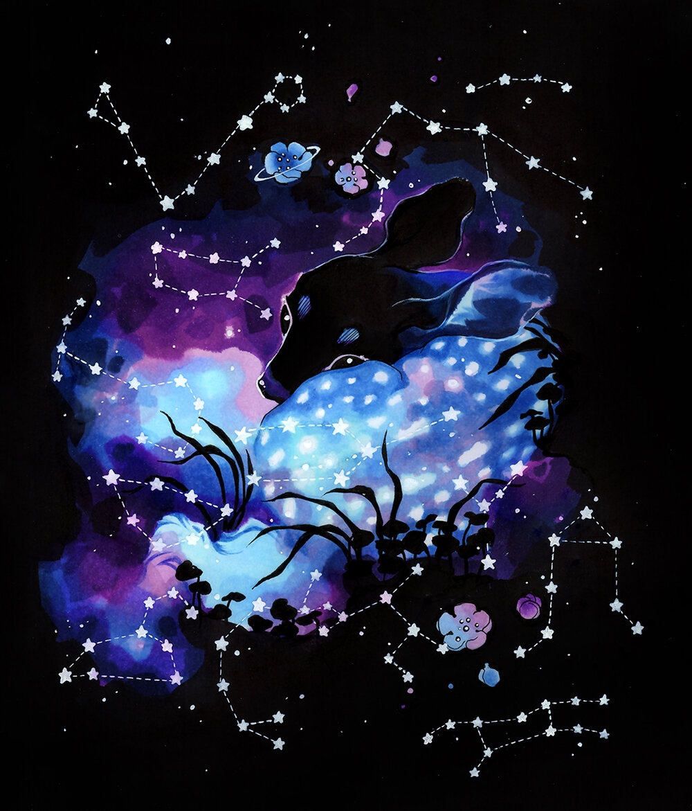 animal_focus aquarius_(constellation) aries_(constellation) black_background black_eyes blue_flower blue_fur cancer_(constellation) capricorn_(constellation) constellation deer fawn fleebites flower gemini_(constellation) leo_(constellation) libra_(constellation) no_humans original pisces_(constellation) planet purple_flower sagittarius_(constellation) scorpius_(constellation) space star_(sky) taurus_(constellation) virgo_(constellation) zodiac