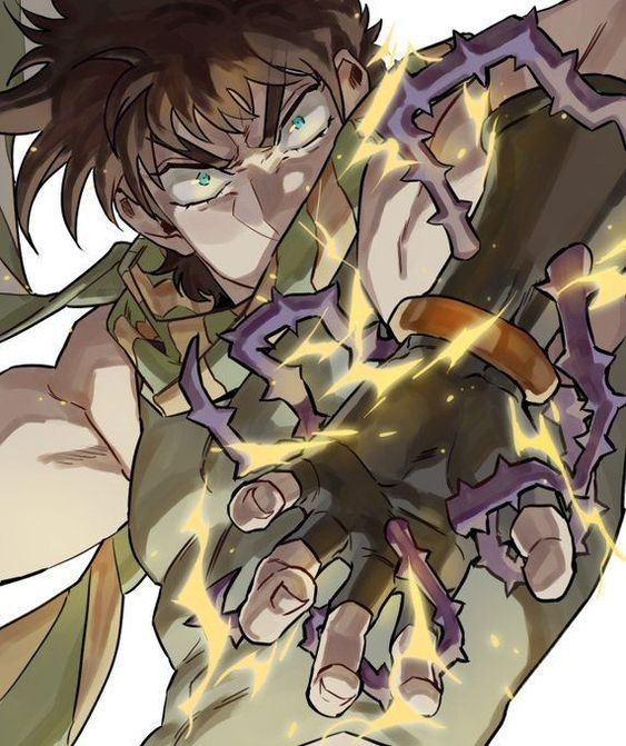 blue_eyes bracelet brown_hair gloves hermit_purple jewelry jojo_no_kimyou_na_bouken joseph_joestar muscular muscular_male scarf solo solo_focus tagme tank_top