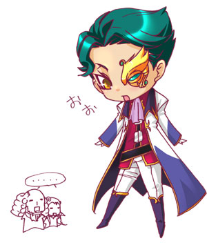 3boys artist_request charles_zi_britannia chibi code_geass full_body green_hair jeremiah_gottwald lowres male_focus multiple_boys orange_eyes partially_colored source_request v.v. white_background