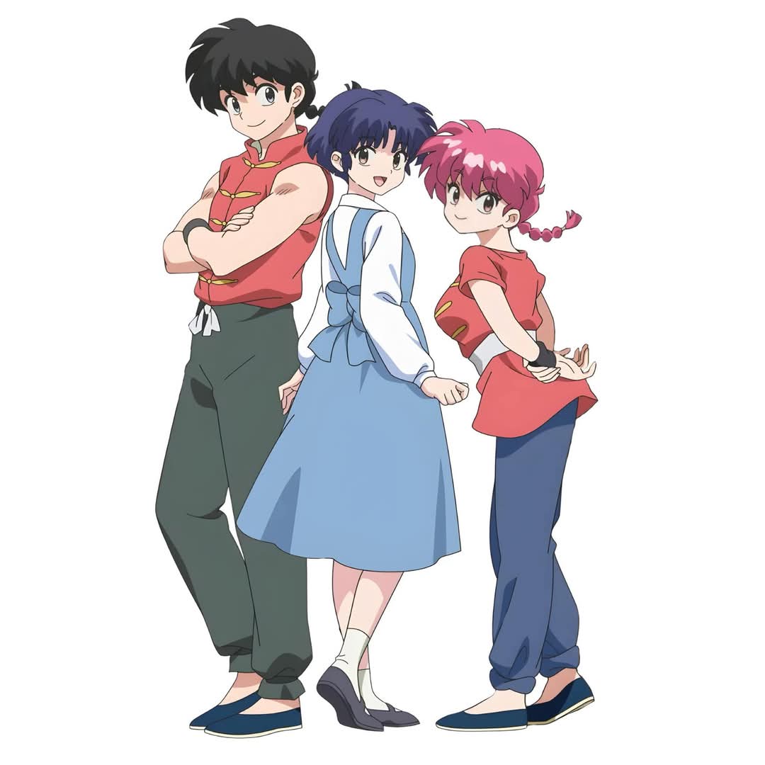 1boy 2girls blue_hair dual_persona multiple_girls ranma-chan ranma_1/2 saotome_ranma short_hair simple_background tendou_akane white_background