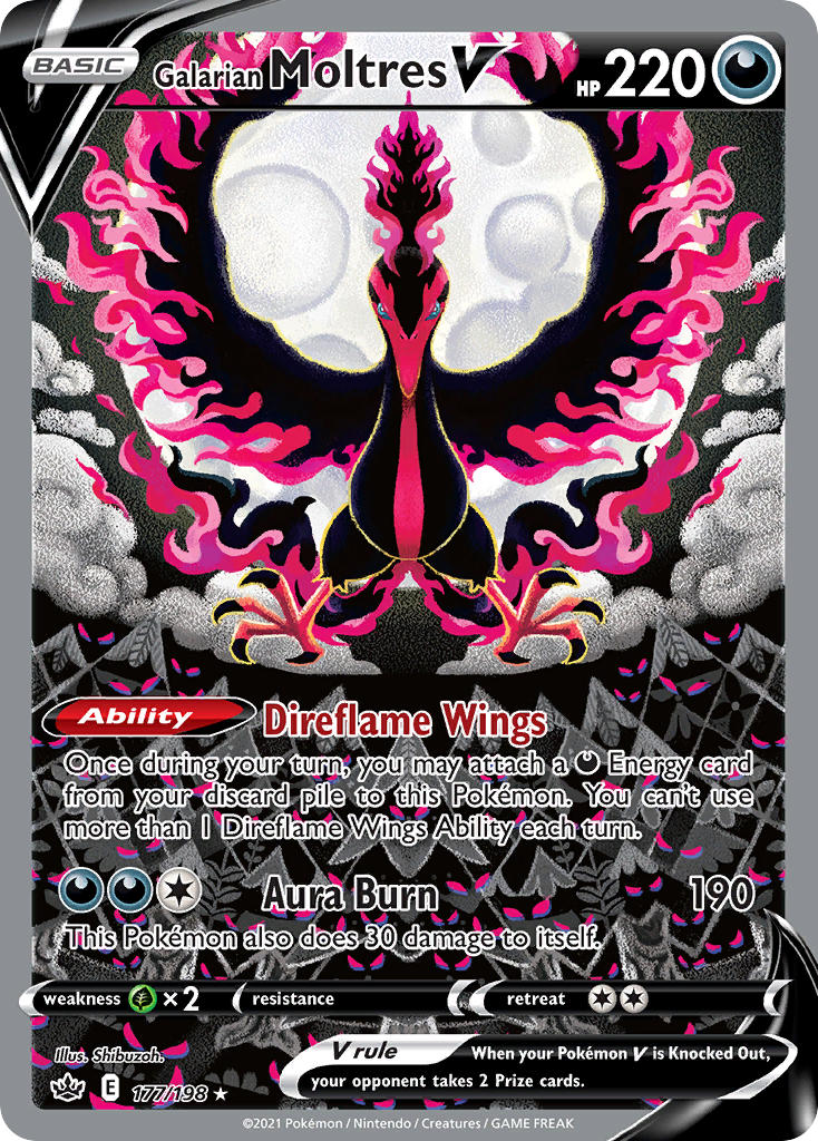 animal_focus artist_name bird card_(medium) character_name cloud company_name copyright_name copyright_notice english_text flying full_moon galarian_form galarian_moltres gen_8_pokemon legendary_pokemon moon night nintendo no_humans official_art outdoors pokemon pokemon_(creature) pokemon_card pokemon_focus pokemon_tcg shibuzoh solo_focus straight-on talons third-party_source trading_card tree