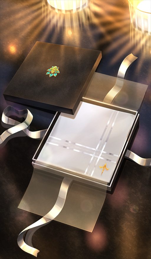 box commentary_request fate/grand_order fate_(series) gift gift_box in_box in_container lens_flare lid no_humans object_focus official_art ono_no_komachi_koken-shou ribbon still_life third-party_source white_ribbon xxxxay