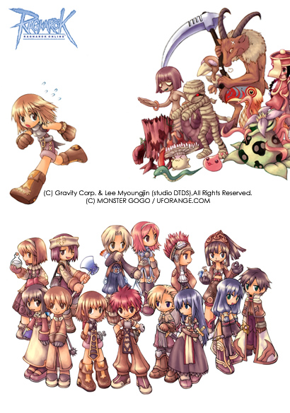 2000s_(style) 6+boys 6+girls :3 acolyte_(ragnarok_online) archer_(ragnarok_online) armor armored_boots asymmetrical_bangs axe bad_id bandages bangle baphomet_(mythology) baphomet_(ragnarok_online) belt bird black_eyes blonde_hair blue_hair blue_shirt boa_(ragnarok_online) book boots bow bow_bra bra bracelet breastplate brown_bandana brown_belt brown_capelet brown_dress brown_footwear brown_gloves brown_hair brown_headband brown_jacket brown_pants brown_shirt brown_shorts brown_skirt brown_thighhighs cape capelet cassock chest_guard chibi chibi_only closed_mouth commentary_request condor_(ragnarok_online) copyright_notice dated_commentary dress elbow_gloves elder_willow_(ragnarok_online) fleeing full_body gloves grey_shirt hair_between_eyes headband high_ponytail holding holding_axe holding_book holding_scythe holding_staff isis_(ragnarok_online) jacket jewelry jiangshi korean_commentary lamia light_brown_hair logo long_bangs long_hair long_sleeves looking_afar looking_at_viewer looking_to_the_side mace mage_(ragnarok_online) mandragora_(ragnarok_online) medium_hair merchant_(ragnarok_online) monster_girl monster_gogo multiple_boys multiple_girls mummy mummy_(ragnarok_online) munak muneate mushroom novice_(ragnarok_online) official_art one_eye_closed open_mouth outstretched_arms pants peco_peco pelvic_curtain pink_hair ponytail poring purple_hair ragnarok_online red_hair running scythe shirt shoes short_hair short_sleeves shorts showgirl_skirt shrug_(clothing) simple_background skirt slime_(creature) smile snake spiked_hair spiked_mace spikes spore_(ragnarok_online) staff swordsman_(ragnarok_online) thief_(ragnarok_online) thighhighs tree underwear weapon white_background white_bra white_cape white_shirt white_skirt zombie_pose