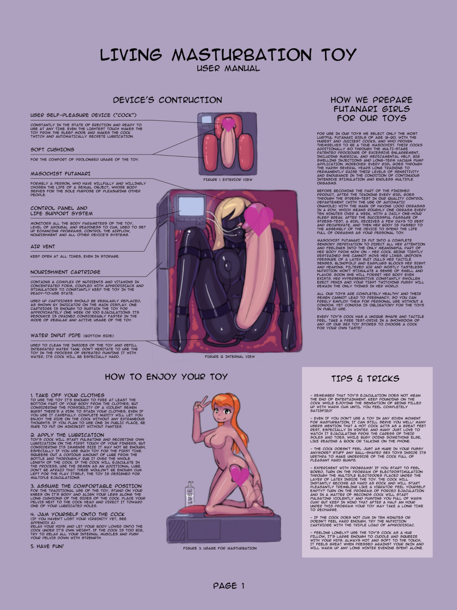 1futa 1girl bdsm blonde_hair bodysuit breasts censored completely_nude doll english_text erection futa_with_female futanari heart heart_censor highres huge_penis in_container kneeling latex long_hair looking_at_viewer lube lube_bottle manual medium_breasts nude orange_hair penis penis_out perverted_neko rubber skin_tight smile source_request toy v
