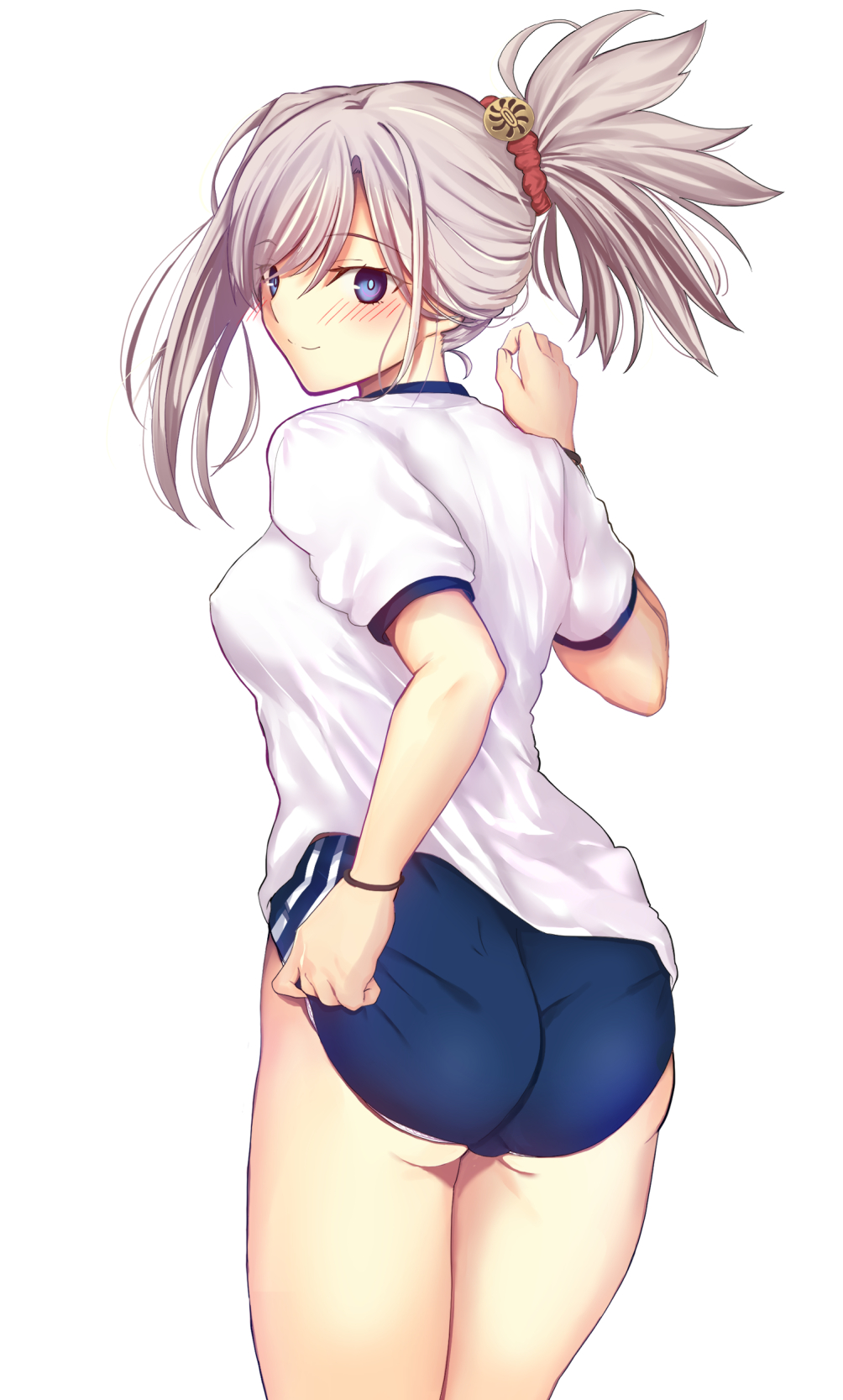 blue_buruma buruma buruma_around_one_leg clothes_lift fate/grand_order fate_(series) gym_storeroom gym_uniform highres iro_(sekaixiro) jacket miyamoto_musashi_(fate) panties panties_under_buruma pink_buruma ponytail purple_buruma red_buruma running_track shirt_lift short_ponytail sports_bikini sports_festival star_sticker sticker_on_face track_and_field track_jacket track_uniform underwear vaulting_horse