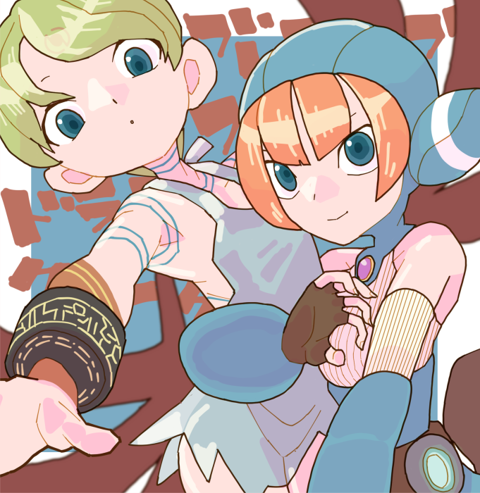 2girls blue_eyes bracelet breath_of_fire breath_of_fire_v closed_mouth dress facial_mark fingerless_gloves full-body_tattoo gloves green_hair jewelry lin_(breath_of_fire) looking_at_viewer multiple_girls nina_(breath_of_fire_v) red_wings short_hair sicky_(pit-bull) smile tattoo white_dress wings