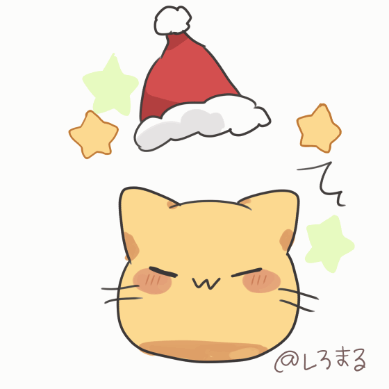 &gt;_&lt; :3 animal_focus animated animated_gif artist_name blob_(google) blobcat cat closed_mouth commentary fur-trimmed_headwear fur_trim hashtag-only_commentary hat open_mouth original ovoip pom_pom_(clothes) red_hat sack santa_hat signature simple_background sparkle sparkling_eyes white_background