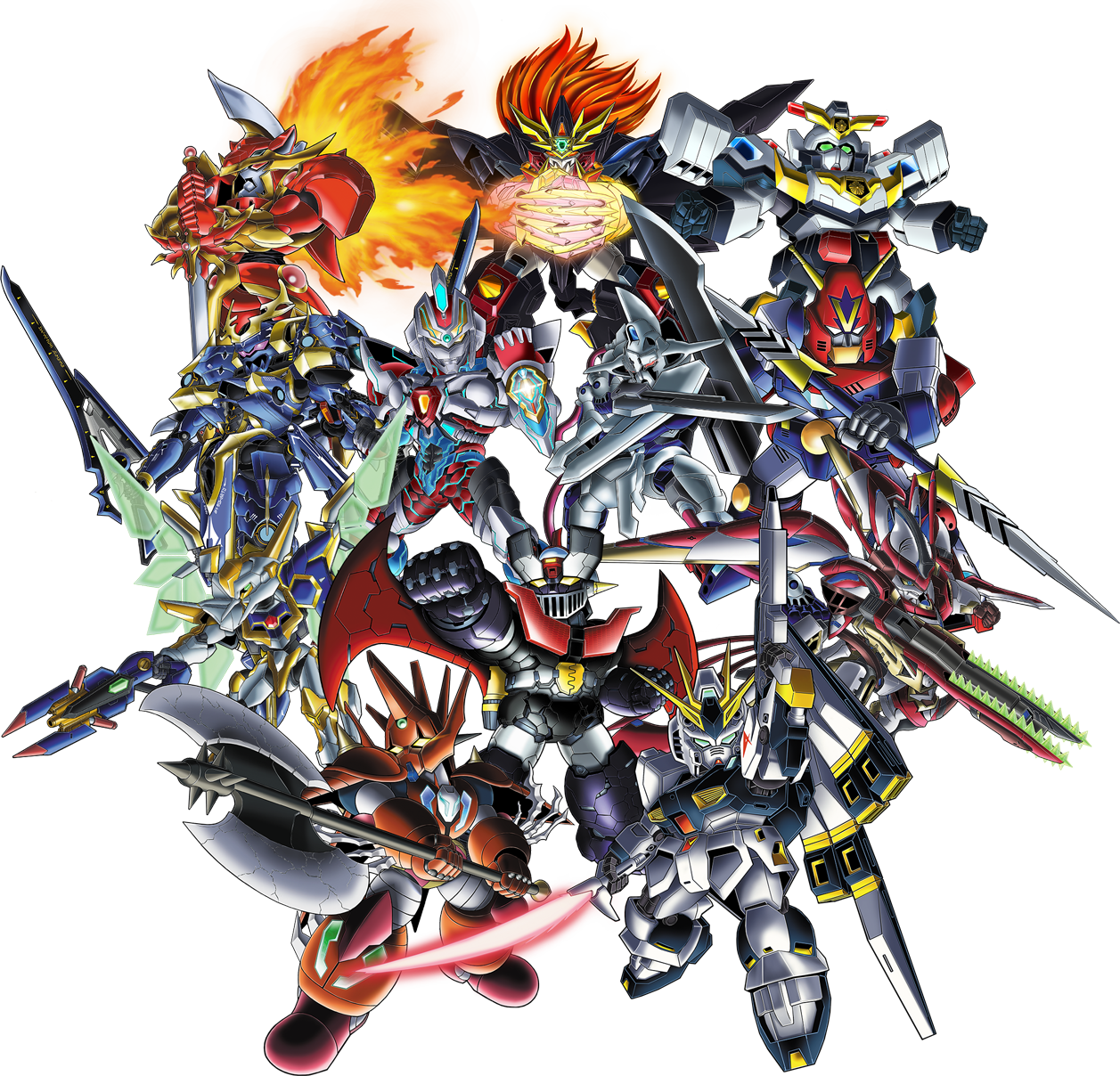 annotated axe chainsaw char&#039;s_counterattack choudenji_robo_combattler_v clenched_hand code_geass code_geass:_fukkatsu_no_lelouch combattler_v_(robot) crossover dann_of_thursday double_blade drone energy_sword fiery_wings fin_funnels genesic_gaogaigar getter_robo glowing glowing_eyes gridman_(ssss) gridman_universe gundam gunxsword highres holding holding_axe holding_sword holding_weapon ikaruga_(knight&#039;s_&amp;_magic) j-decker knight&#039;s_&amp;_magic lancelot_(code_geass) lancelot_sin looking_up magic_knight_rayearth majestic_prince mashin mazinger_(series) mazinger_z mazinger_z:_infinity mazinger_z_(mecha) mecha mecha_focus mobile_suit multiple_crossover no_humans nu_gundam official_art orange_hair own_hands_together pink_eyes rayearth_(character) red_eyes red_five robot science_fiction shin_getter_dragon shin_getter_robo ssss.gridman sunrise_stance super_robot super_robot_wars super_robot_wars_30 sword transparent_background unmanned_aerial_vehicle unmanned_combat_aerial_vehicle v-fin weapon wings yellow_eyes yuusha_keisatsu_j-decker yuusha_ou_gaogaigar yuusha_ou_gaogaigar_final yuusha_series
