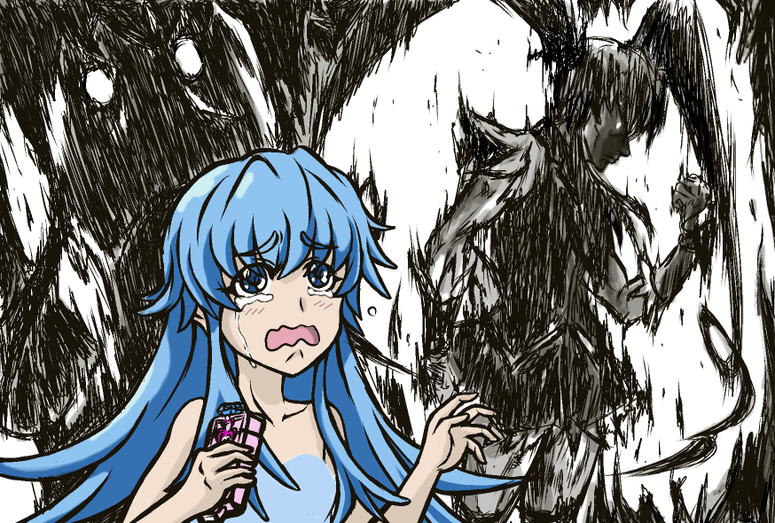 1girl blue_eyes blue_hair crying cure_princess female_focus gon-san han_megumi happinesscharge_precure! hunter_x_hunter long_hair magical_girl matching_hair/eyes mobamasurin parody precure shirayuki_hime skirt solo twintails voice_actor_connection