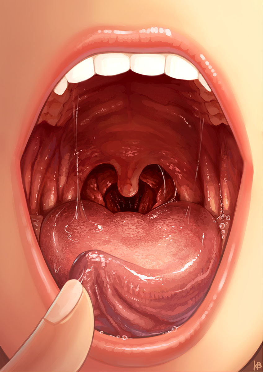 1girl artist_name close-up female_focus finger_to_tongue fingernails highres karbo lips only_mouth open_mouth oral_invitation original pov saliva soft_vore solo teeth tongue tongue_out uvula vore