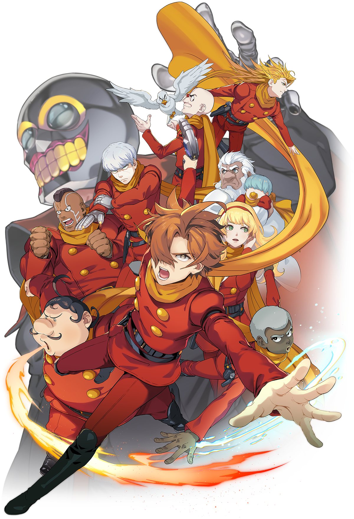 albert_heinrich belt black_ghost blonde_hair boots brown_hair chang_changku cyborg cyborg_009 francoise_arnoul geronimo_jr great_britain_(cyborg_009) highres isaac_gilmore ivan_whisky jet_link military_uniform pyunma scarf shimamura_joe tanaotanako