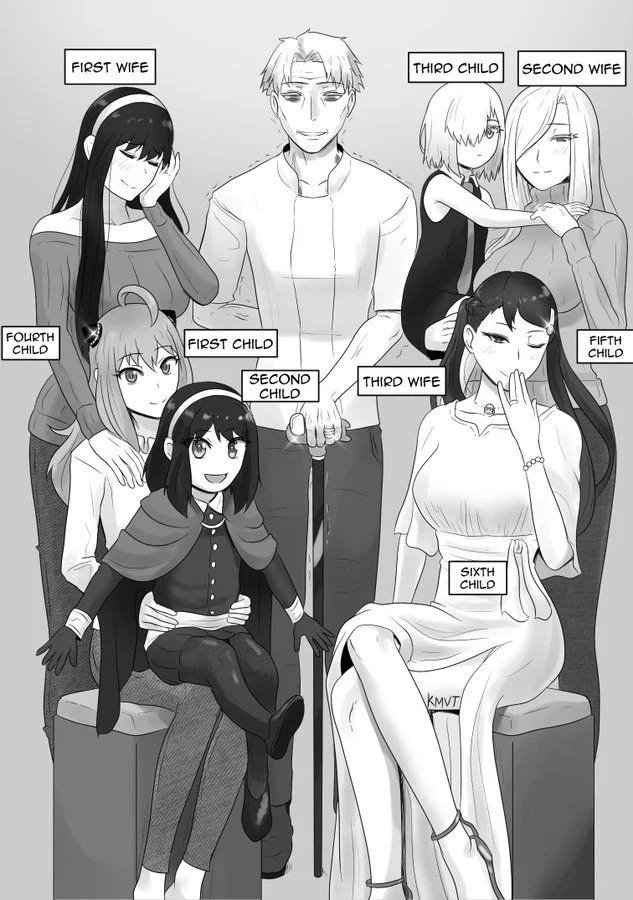 1boy 6+girls aged_up anya_(spy_x_family) artist_name becky_blackbell cane caption english_text fiona_frost harem husband_and_wives implied_pregnancy kmvt mature_female monochrome mother_and_daughter multiple_girls polygamy siblings sisters spy_x_family twilight_(spy_x_family) yor_briar
